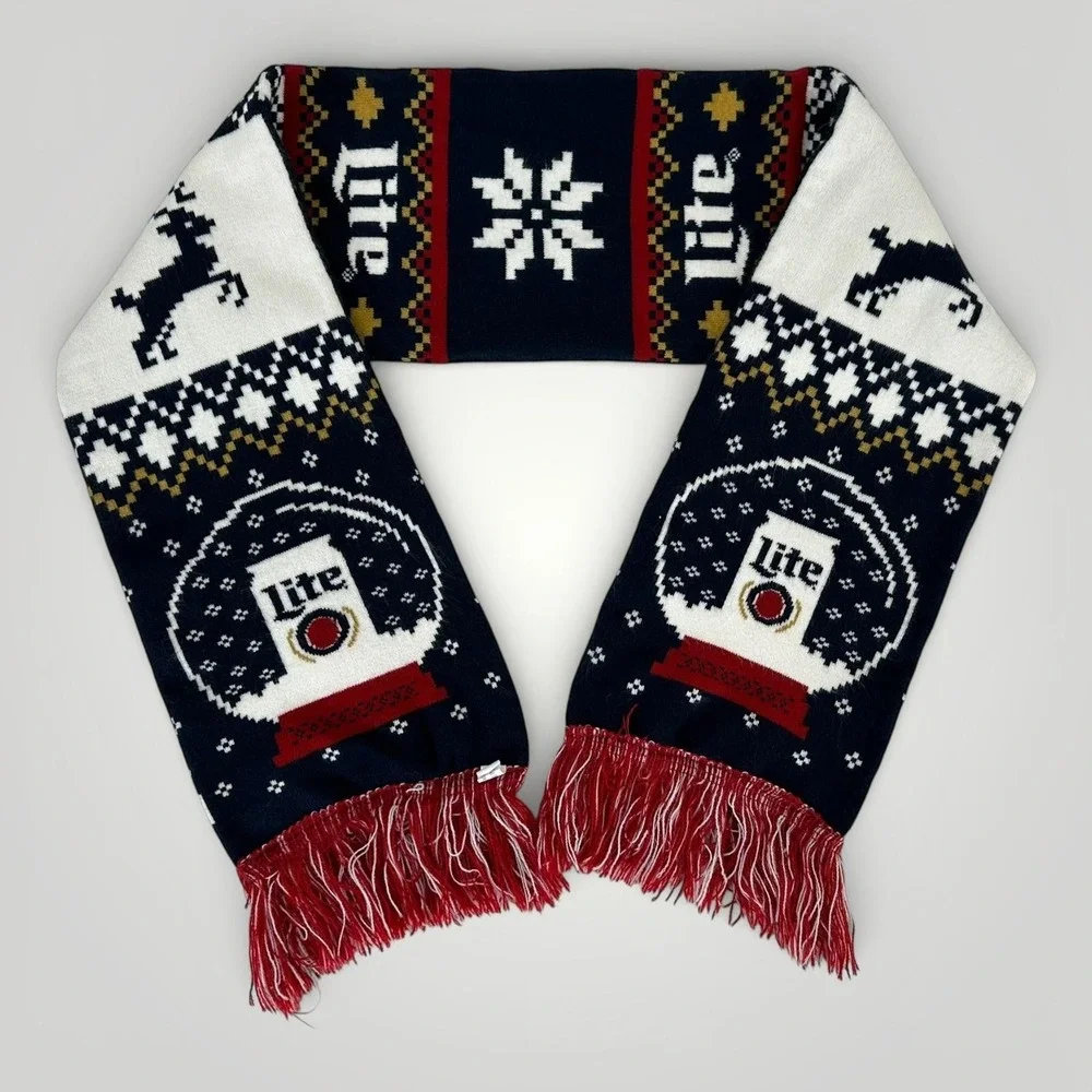 Miller‎ Lite Scarf Mens One Size Blue Fair Isle Christmas Beer Winter Holiday